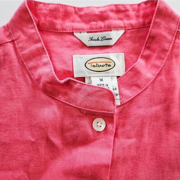 Vintage Talbots 100% Irish Linen Cap Sleeve Mandarin Collar Button Down Shirt M - Picture 5 of 7